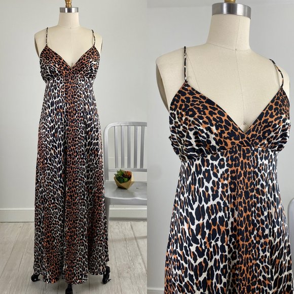 Vintage 70s Vanity Fair Long Leopard Maxi Sheath Nightgown Peignoir 36